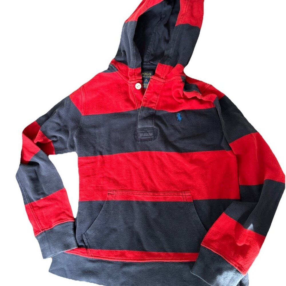 Polo Ralph Lauren Rugby Hoodie Kids nautical Red Navy Striped Sweatshirt Preppy